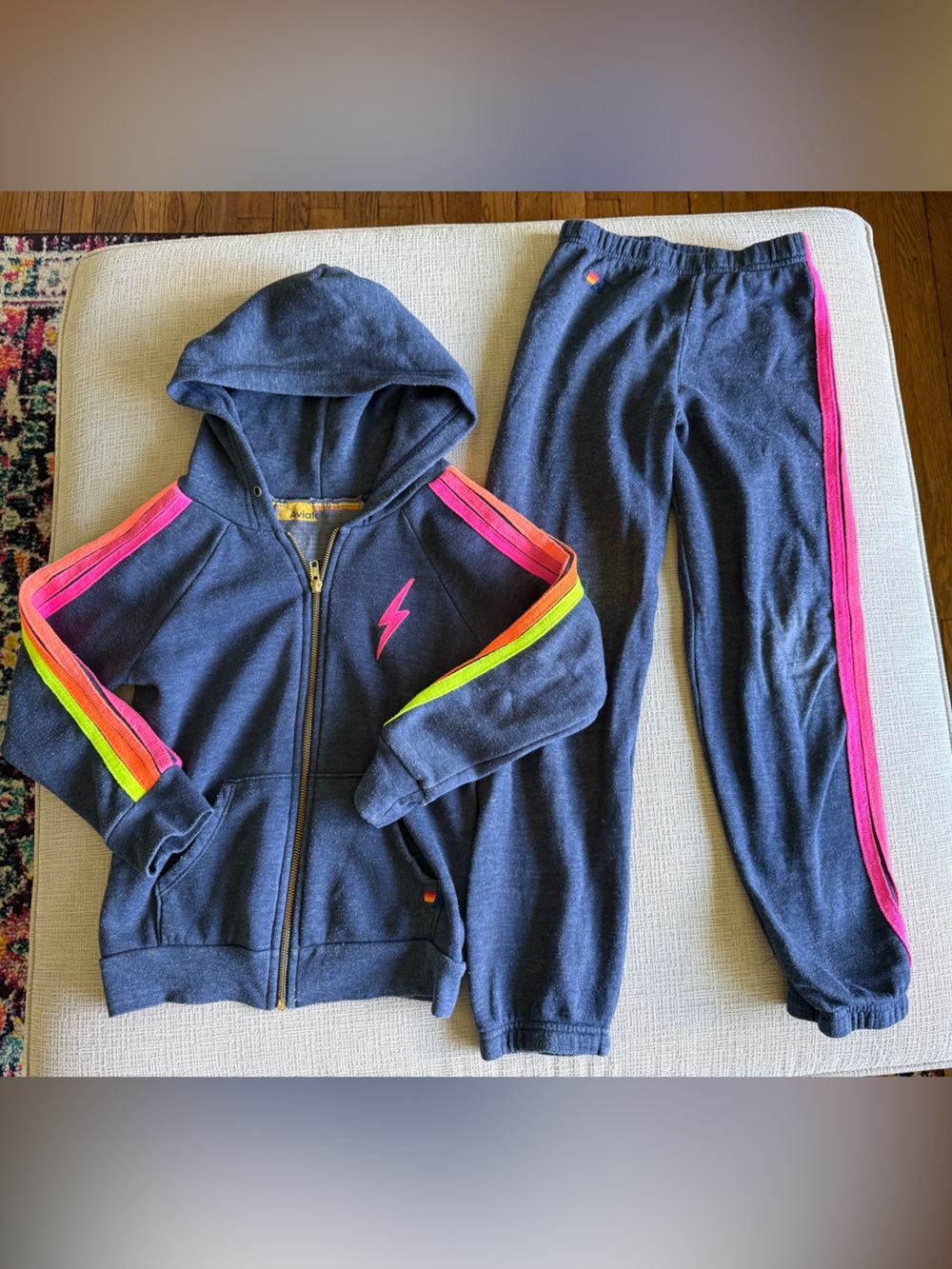 Aviator Nation Size 10 Girls Navy & Neon Lightning Bolt Set